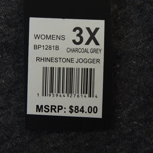 Bebe Fleece Sweatpants Women's Plus Size 3X Gray Rhinestone Logo Joggers - Picture 7 of 9